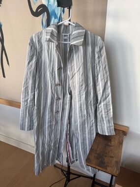 Thom Browne Light Gray Striped Women's Coat